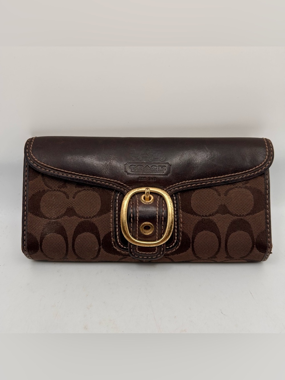 Coach Legacy Signature C Chocolate Buckle Wallet 40893 Tattersall W/ Checkbook